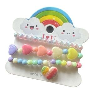 Rainbow Heart and Pearl Beaded Bracelets